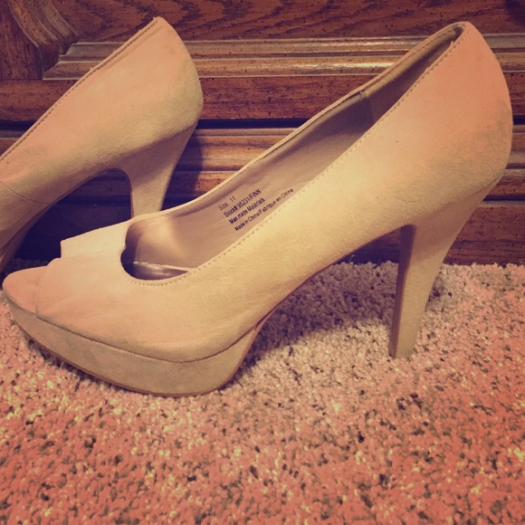 Nude, suede heels