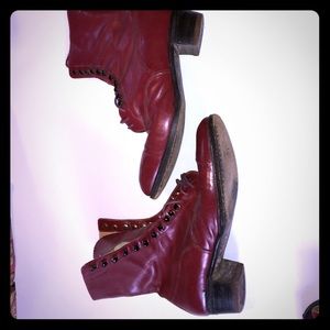 red handmaid ankle high Czech boots