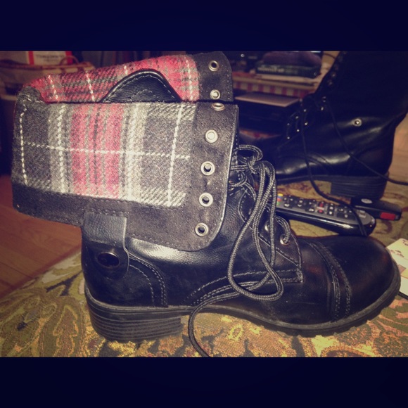 Black Leather Combat Boots