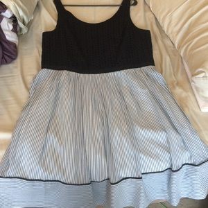 Loft black eyelet and blue stripe dress- size 16