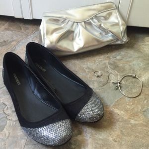 Black Flats with Silver Sparkle Detail