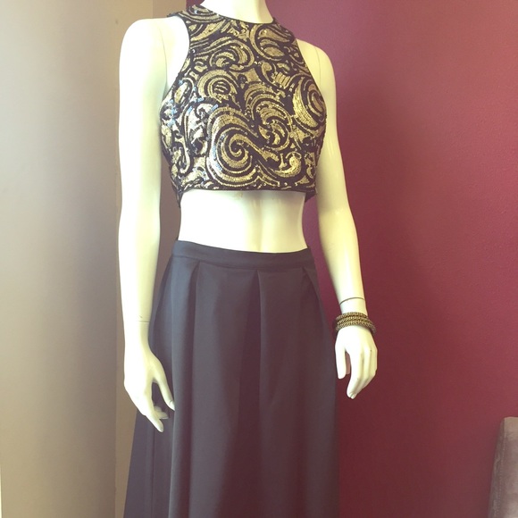 Black & gold dress crop dress with attached skirt
