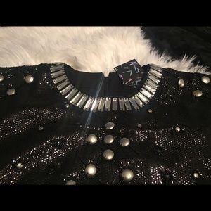 Small Black Sequined Studded T-Dress