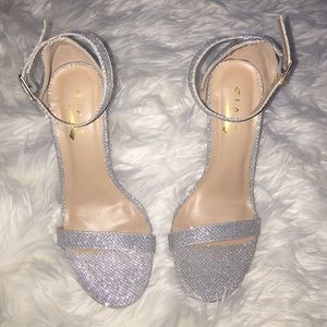 Silver glam ankle strap heels