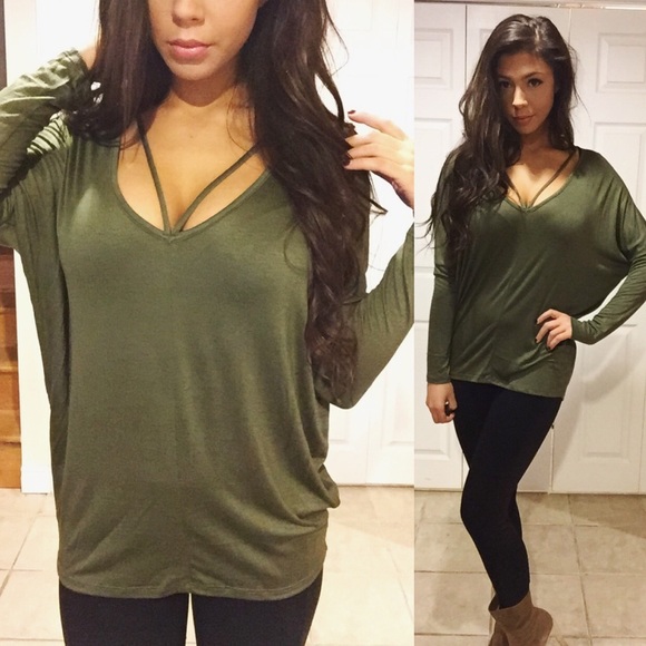 Boutique Tops - Olive Green strappy tunic top