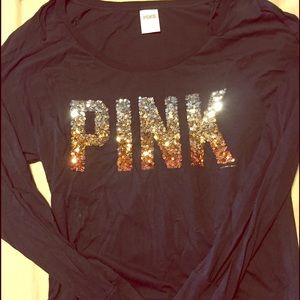 PINK long sleeve sequins top