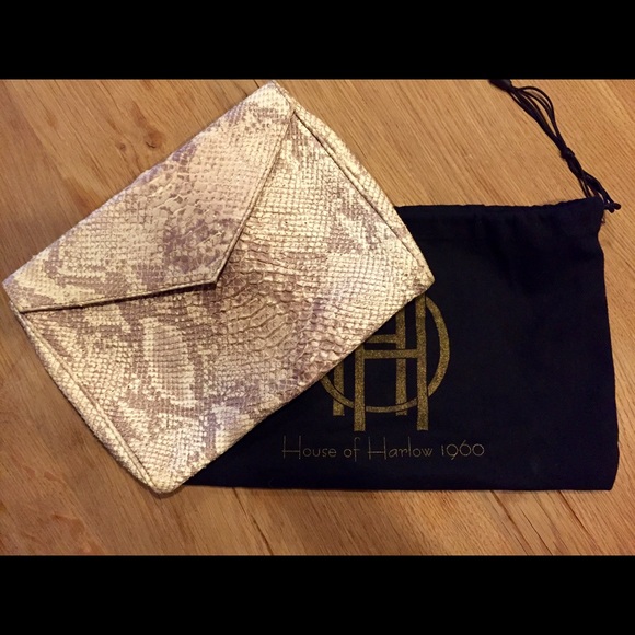 House of Harlow 1960 Snakeskin Envelope Clutch