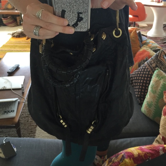 Black leather cool Moto bag - Picture 3 of 4