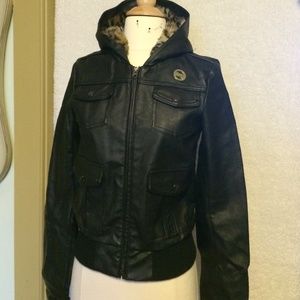 🍀 Faux Leather Jacket with FUR hood by OBEY