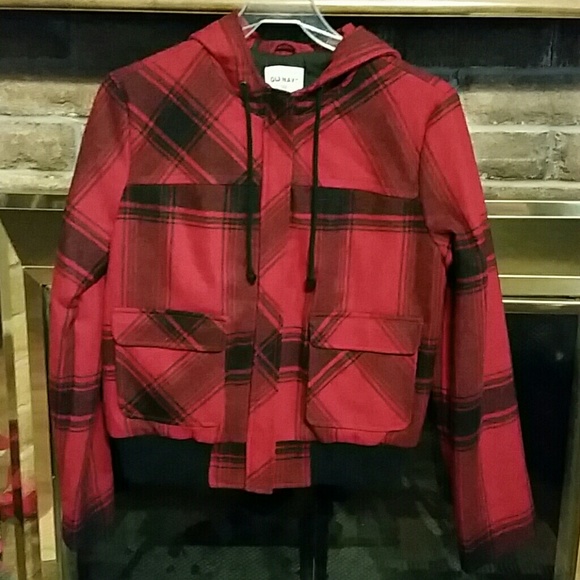 Plaid bomber style jacket with Hood