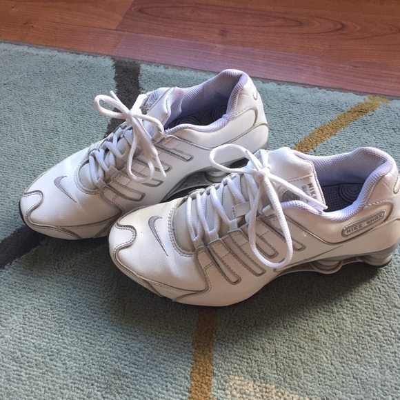 White with silver trim Nike Shox