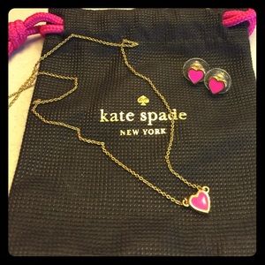 Kate Spade heart pink earring and necklace set