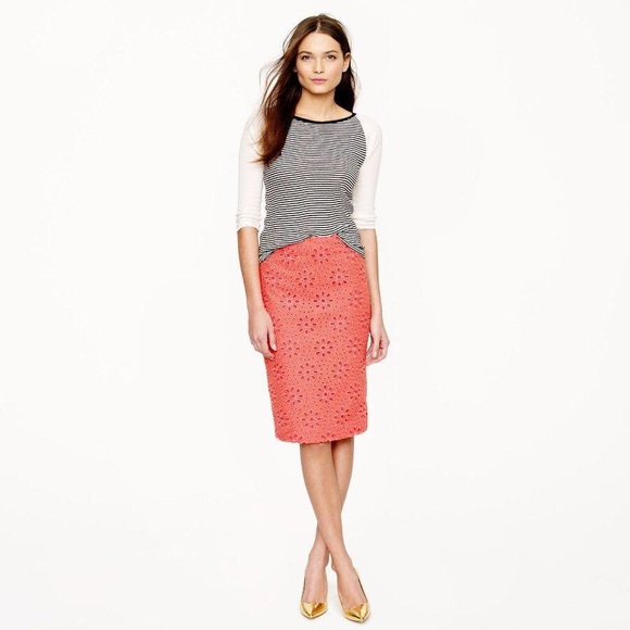 J.Crew pencil skirt in coral eyelet