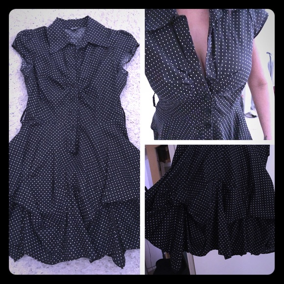 Blue and white polka dot dress