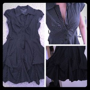 Blue and white polka dot dress