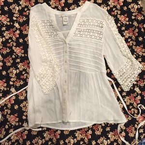 American Rag Boho Lace Button Up Sheer Blouse