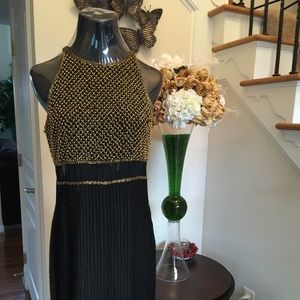 100% Silk Black and Gold Beaded Gown