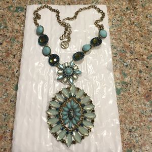 Necklace: turquoise colored necklace, faux gems