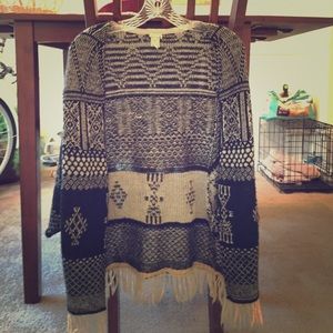 Black & Creme Patterned Shawl Cardigan