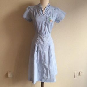 Vintage 40's Blue & white Waitress Uniform Dress