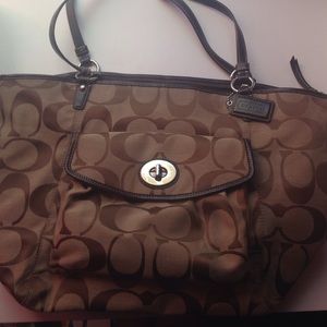 Brown and tan coach purse