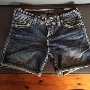Silver Denim Shorts.