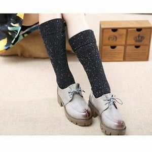 black knit blended wool knee high sock