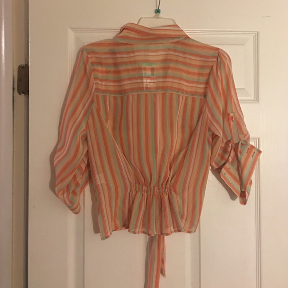 Papaya Button Down Blouse W Tie at the Bottom - Picture 2 of 2