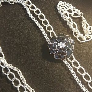 La Coco Flower Brooch Necklace w/extender-Black