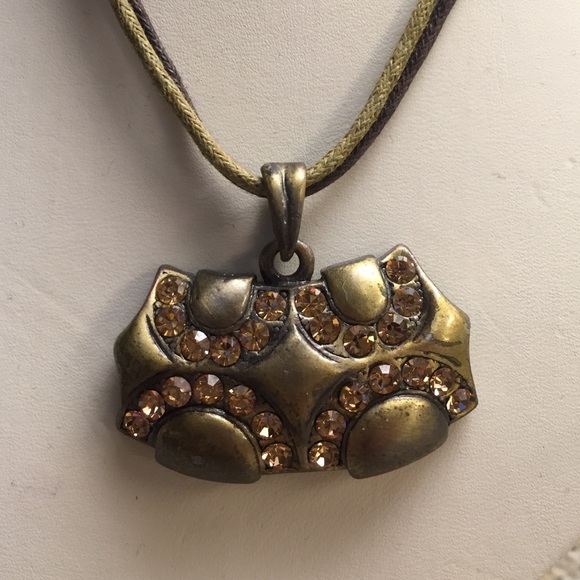 Weathered Bronze Necklace with Rhinestones