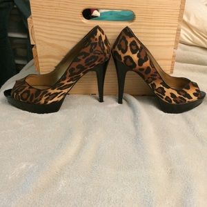 Leopard print peep toe heels