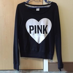 PINK Black Heart Crew Neck Sweatshirt