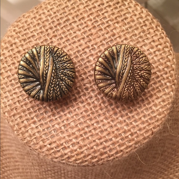 Vintage Bronze-Gold Button Earrings