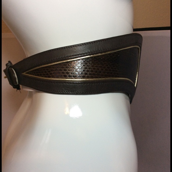JLynch Brown With Gold Trim Watersnake Belt main image 4