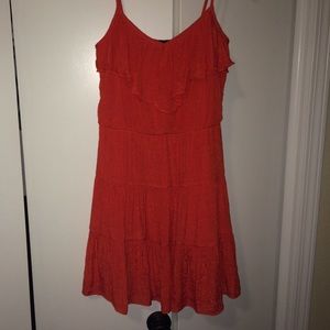 red/orange spaghetti strap dress