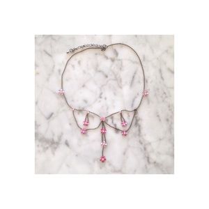 Pink Flower 🌸 Gunmetal Necklace 90s 00s Style