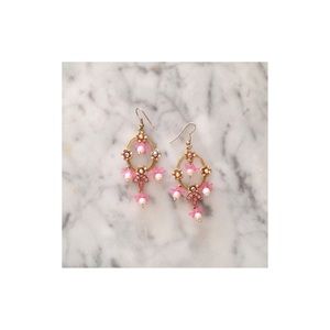 Pink Flower 🌸 Golden Chandelier Earrings