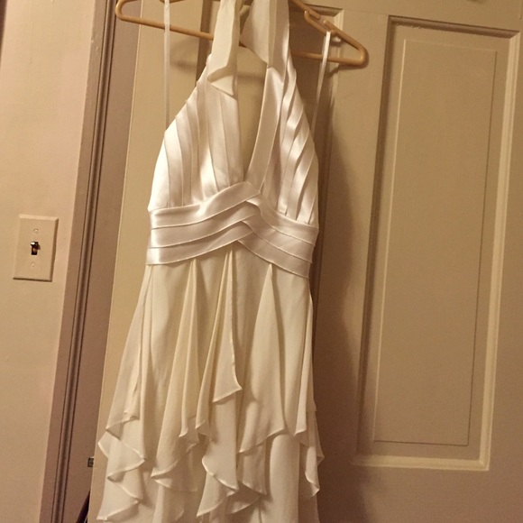 white chiffon halter dress