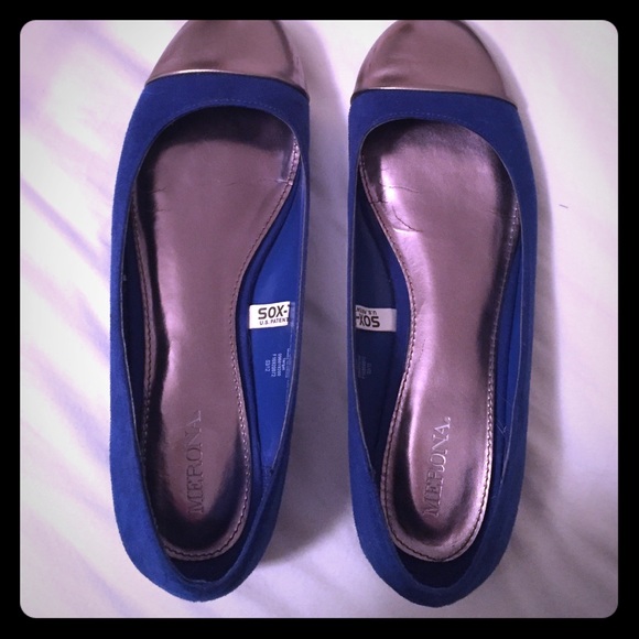 Merona blue flats with bronze toe