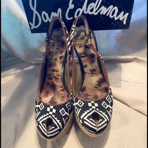 Sam Edelman Black/Wht Peep Toe Slingback - Picture 2 of 3