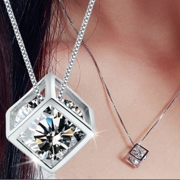 Jewelry - New Sterling Silver Crystal Faux Diamond Necklace
