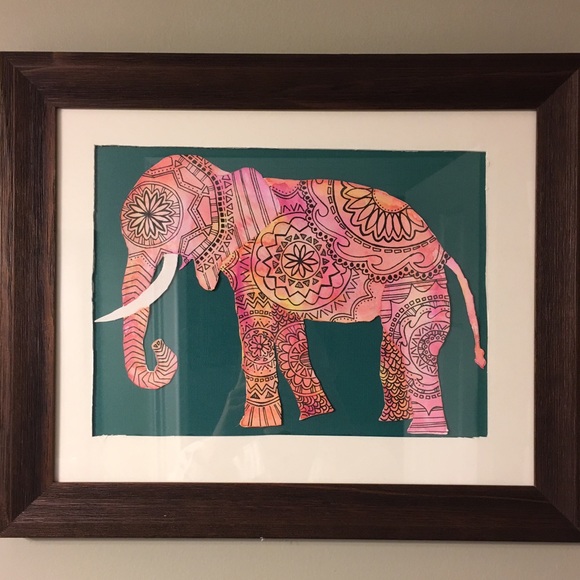 Tribal elephant painting with wooden frame