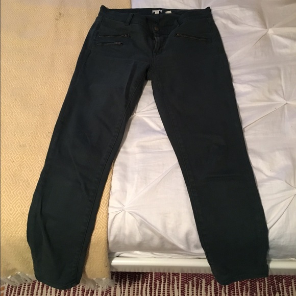 J CREW teal toothpick jean with zipper detail