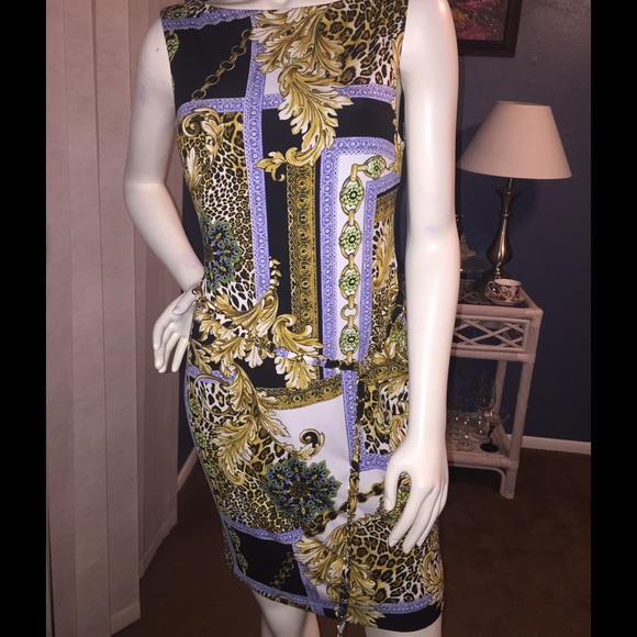 Caché (6) Dress Black Gold Chains Stunning Size 6!