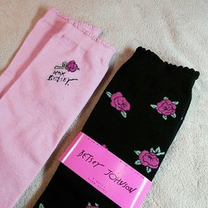2 pair Betsey Johnson rose knee high socks
