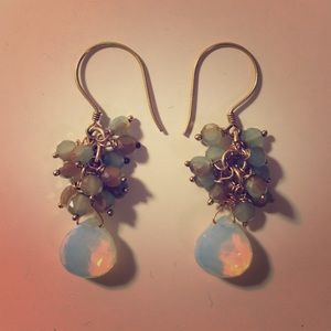 Aqua cluster earrings with gold-filled hooks