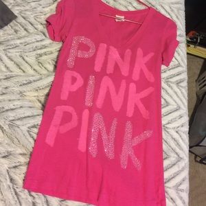 Pink shirt.