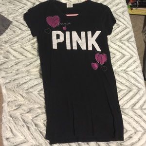 Pink shirt.