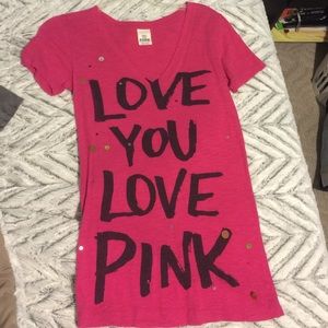 Pink shirt.