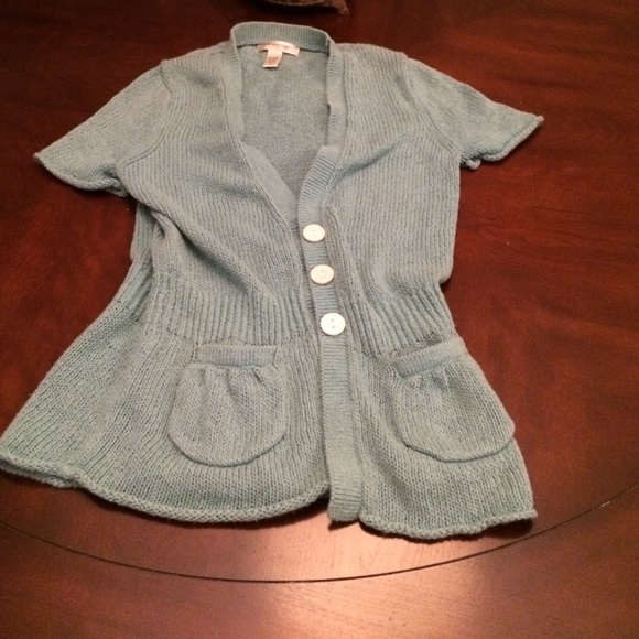 Aqua cotton 3 button sweater.